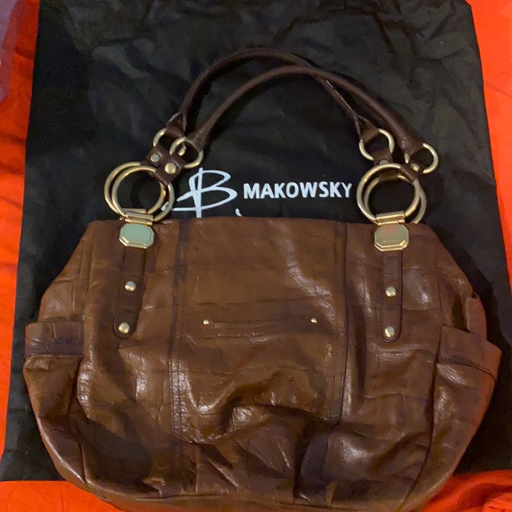 B Makowsky bag rich brown leather gold hardware